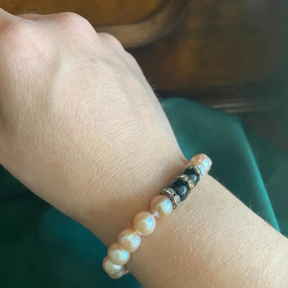 Vintage Pink Freshwater Pearl and Rhinestone Bracelet - Picture 11 of 15